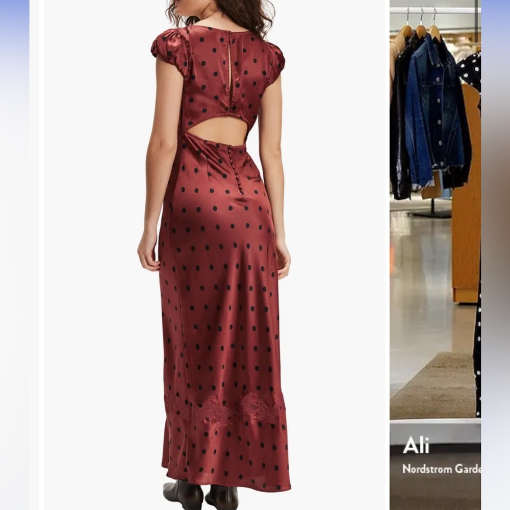 Free People Burgundy Polka Dot Lace-Trim Maxi Dress - Picture 2 of 13